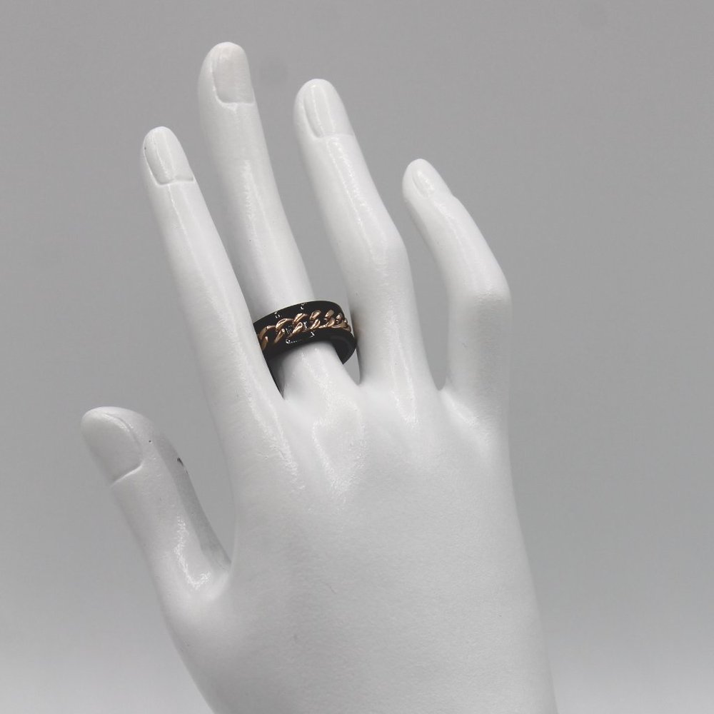 Mens black and rose tone ring band 8mm - Picture 5 of 6